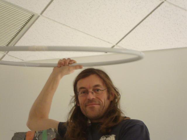 install - beadology (2).JPG - the oval form we used was made of PVC pipe - a very effective soloution that gallery staff came up with